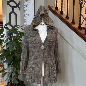 BCBG Neutral Marled Hooded Cardigan – Chunky Knit 🤩 Gramma core ✨